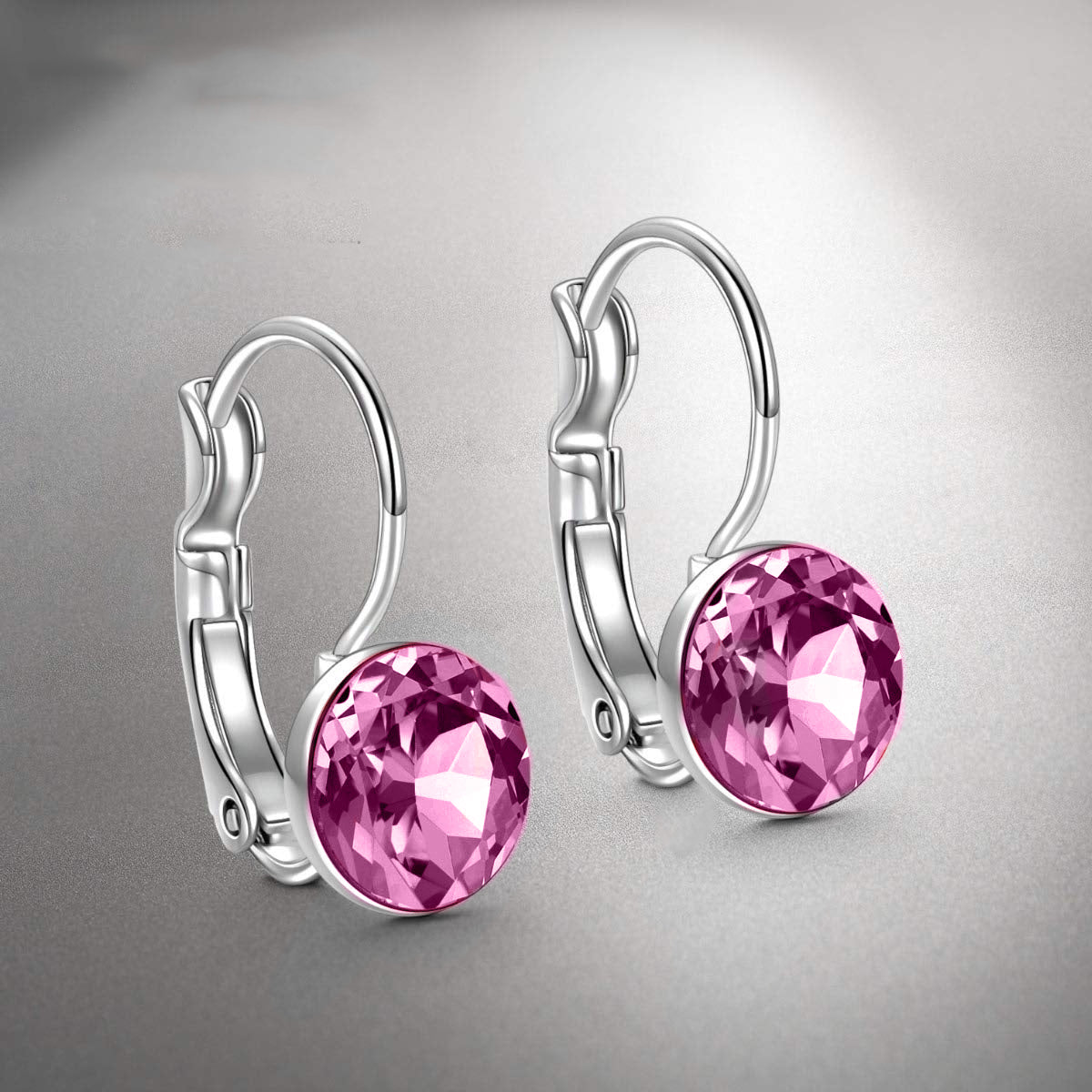Iridescent Amethyst Gemstone Leverback Earrings in 14K White Gold Tone