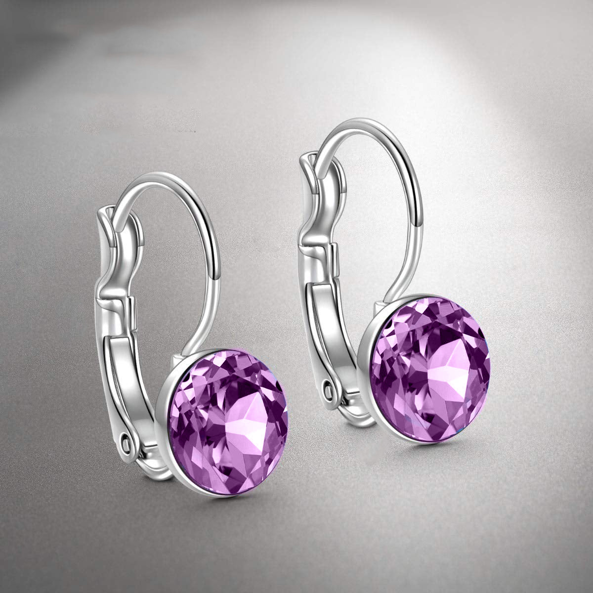 Iridescent Amethyst Gemstone Leverback Earrings in 14K White Gold Tone