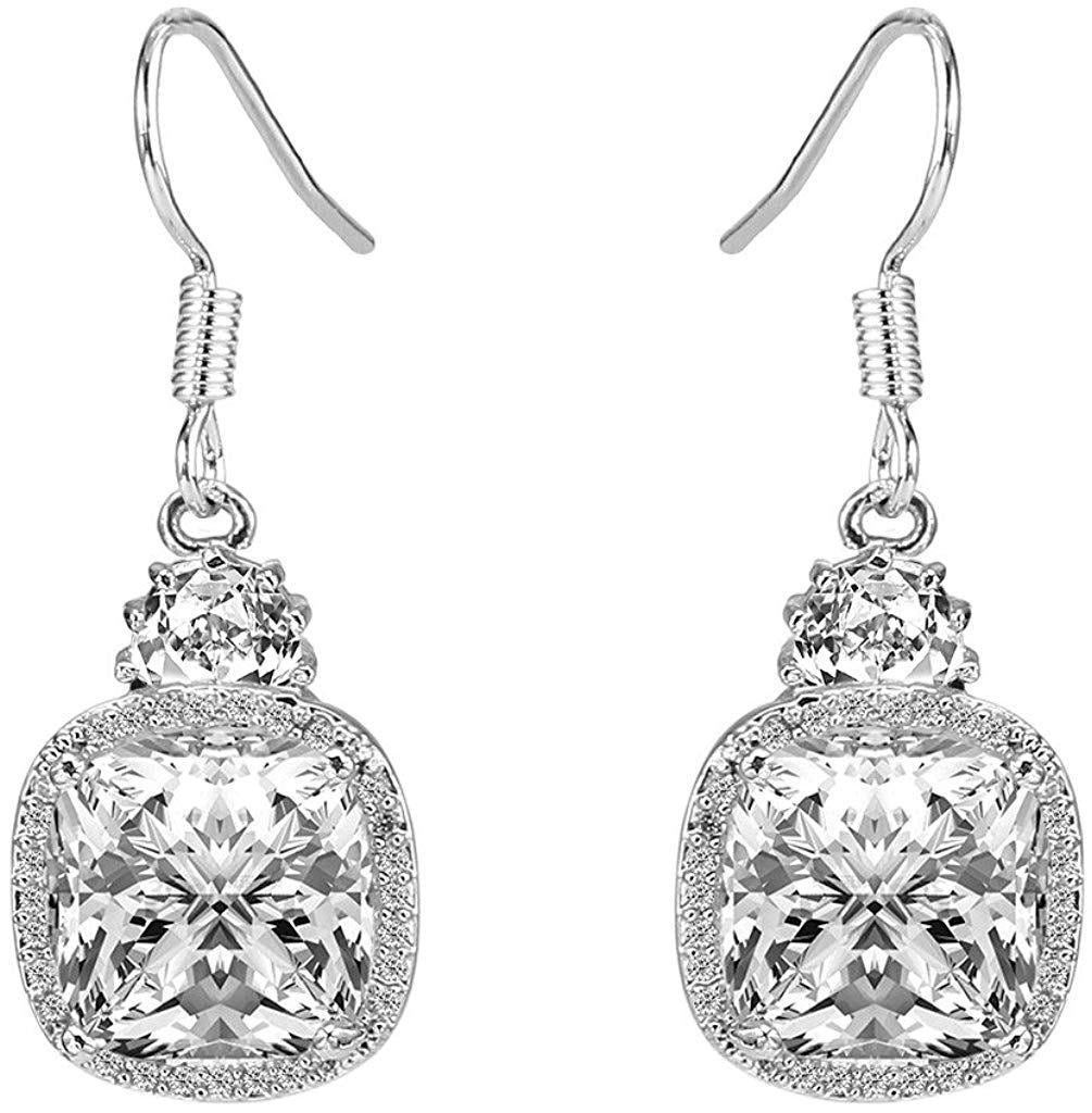 2.00 CT White Topaz Ascher Cut Drop Earring ITALY Design