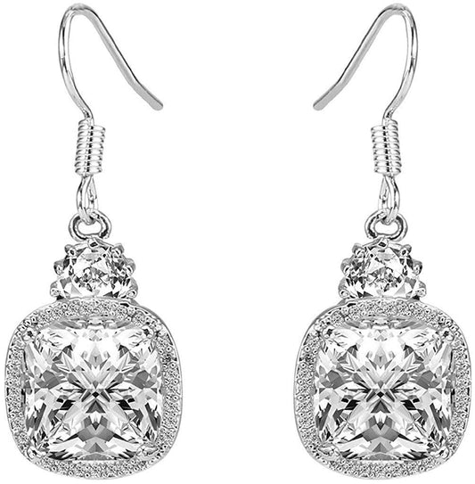 2.00 CT White Topaz Ascher Cut Drop Earring ITALY Design