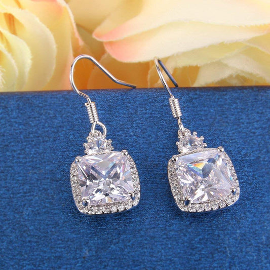 White  Classic Cushion Cut Drop Earring in 14K White Gold Tone