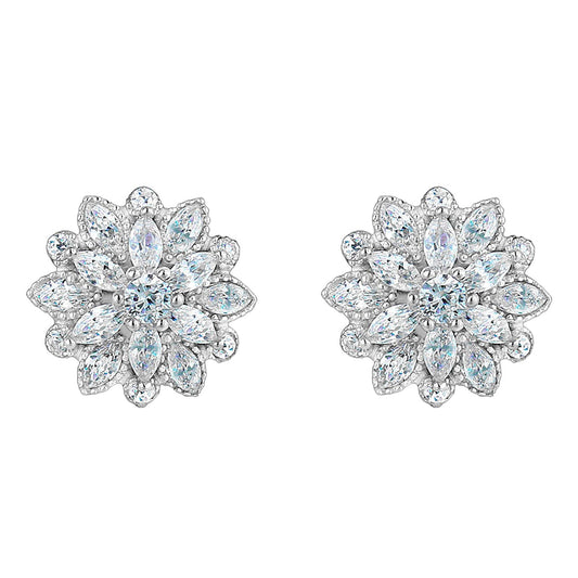White Crystal Flower Earrings