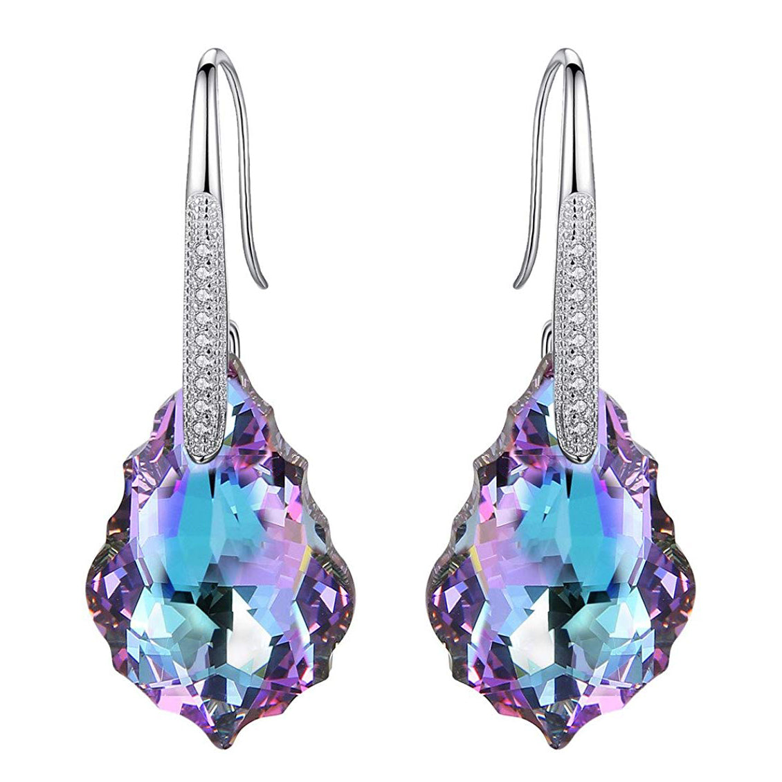 Iridescent Amethyst Gemstone  Chandelier  Elements Drop Earrings in Silvertone Tone