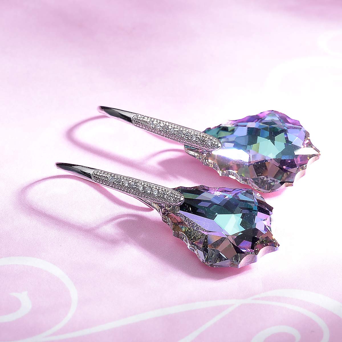 Iridescent Amethyst Gemstone  Chandelier  Elements Drop Earrings in Silvertone Tone