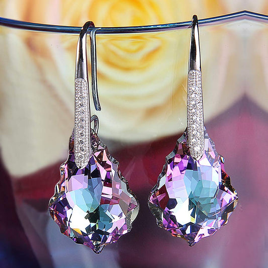Iridescent Amethyst Gemstone  Chandelier  Elements Drop Earrings in Silvertone Tone