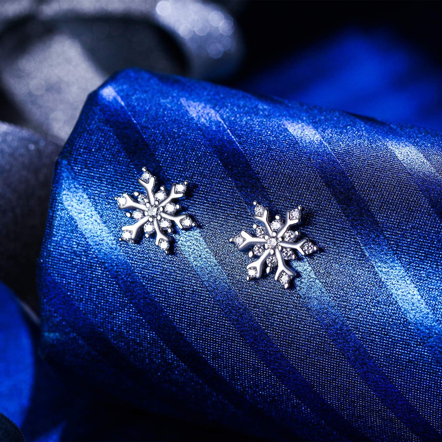 Classic Silver Snowflake Stud Earrings in Rhodium Tone