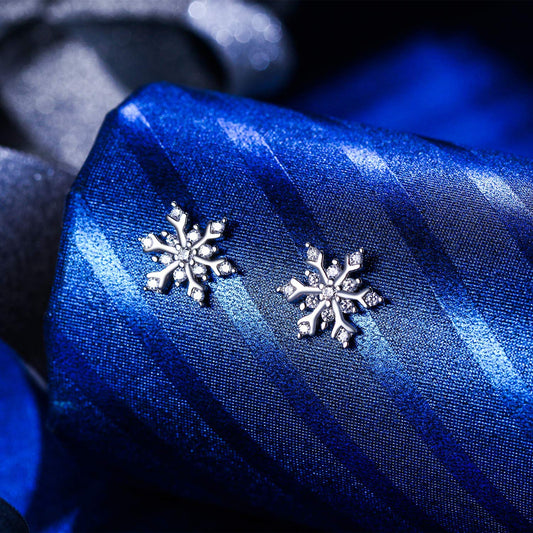 Classic Silver Snowflake Stud Earrings in Rhodium Tone
