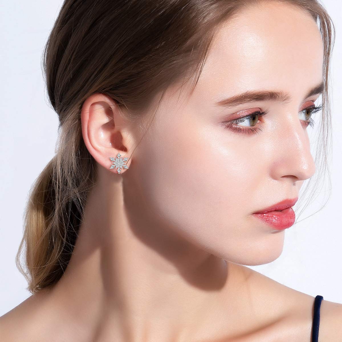 Classic Silver  Elements Snowflake Stud Earrings in 14K White Gold Tone