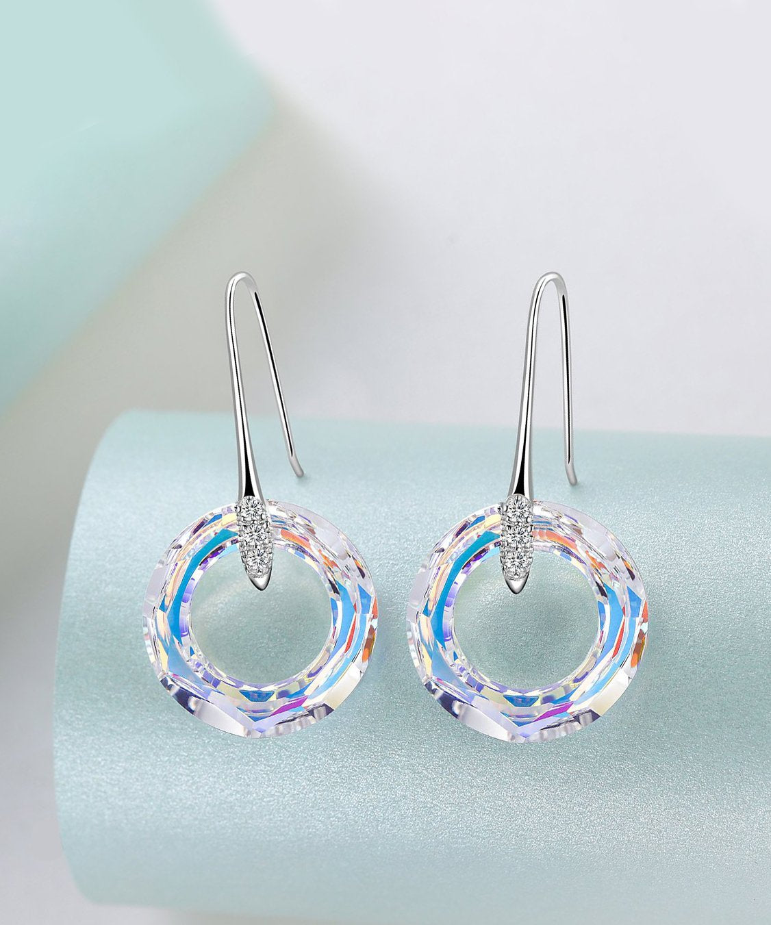 Enlightening Dangle Earrings With Luxe Crystals - Aurora Boreale in  Silvertone ITALY Design