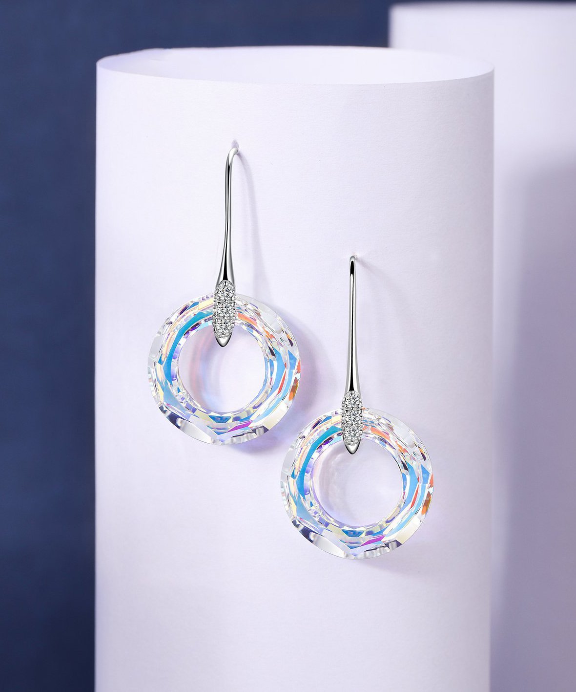 Enlightening Dangle Earrings With Luxe Crystals - Aurora Boreale in  Silvertone ITALY Design