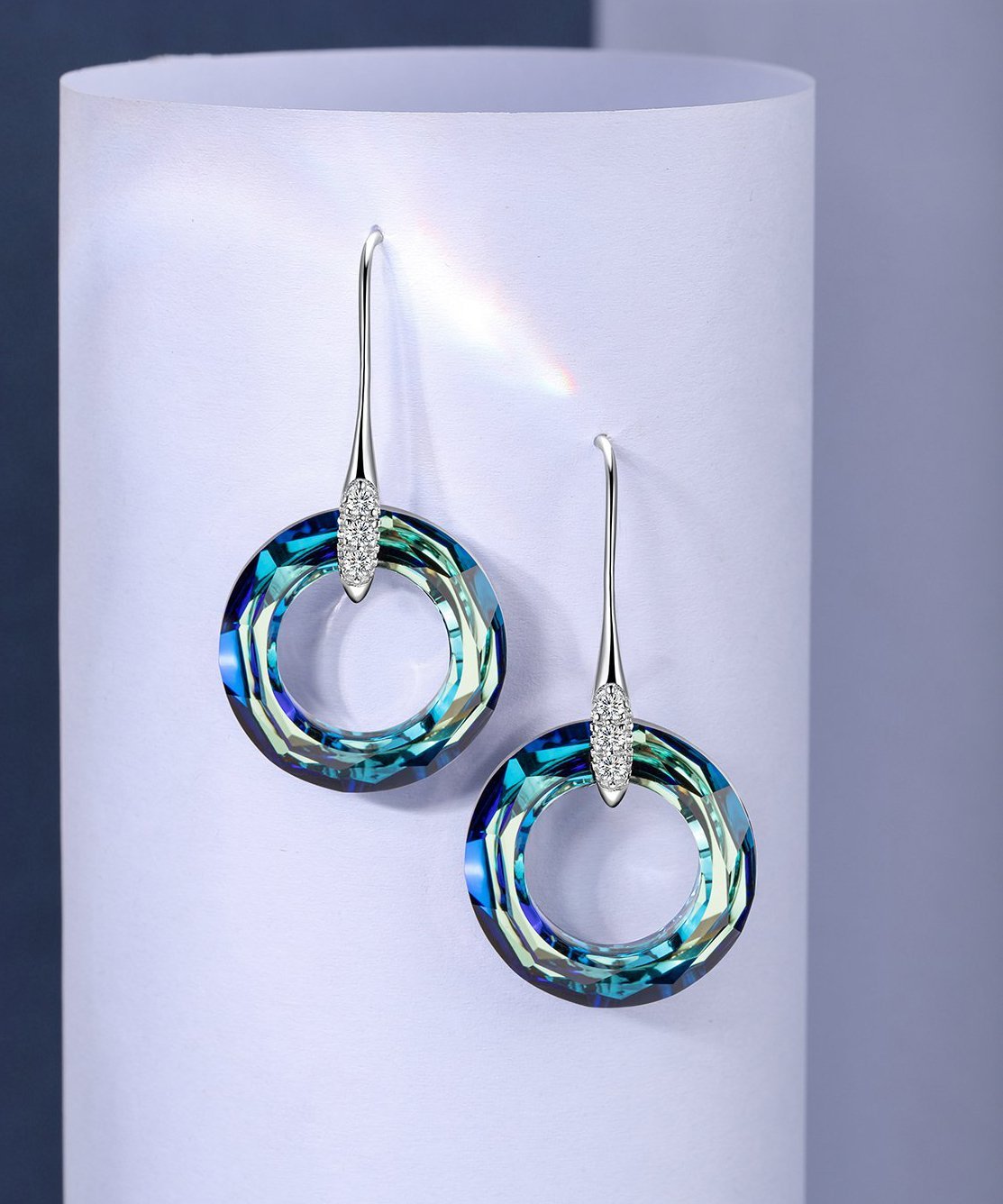 Enlightening Dangle Earrings With Luxe Crystals - Bermuda Blue in  Silvertone ITALY Design