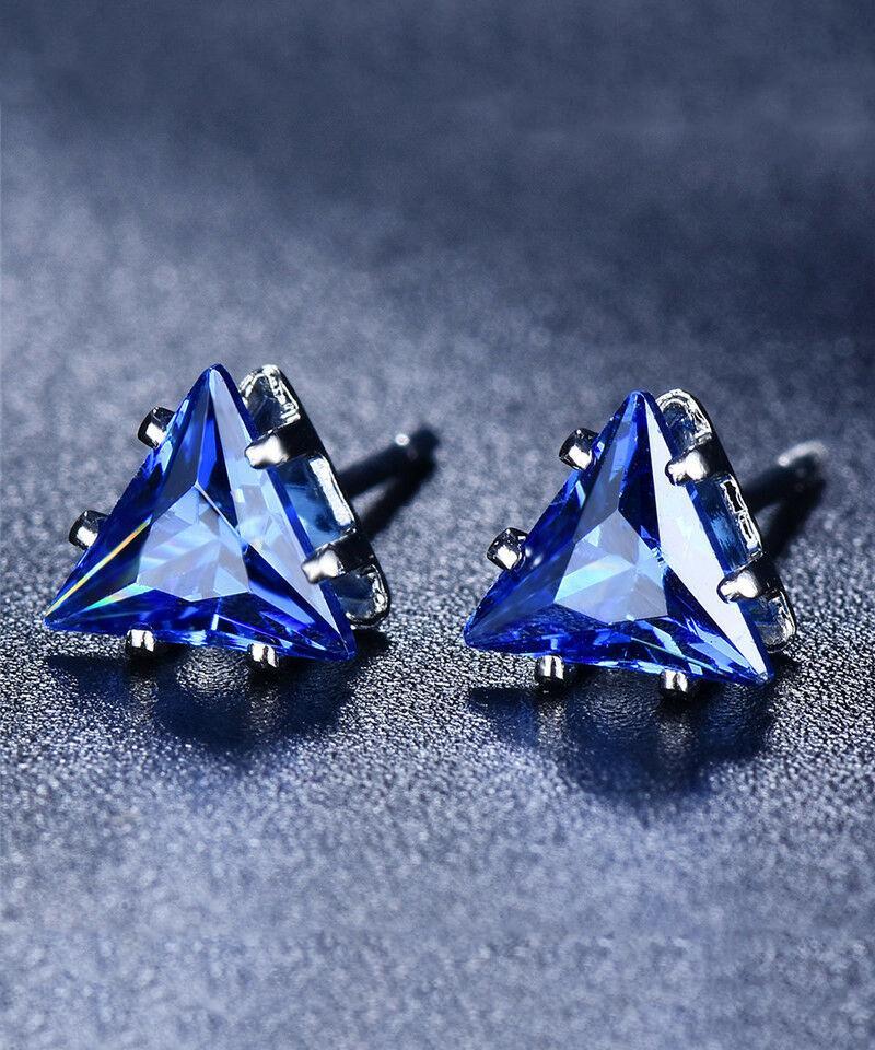 6mm Triangle Stud Earring With Luxe Crystals - Sapphire in  Silvertone ITALY Design