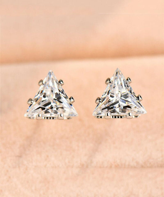 6mm Triangle Stud Earring With Luxe Crystals - Clear in  Silvertone ITALY Design