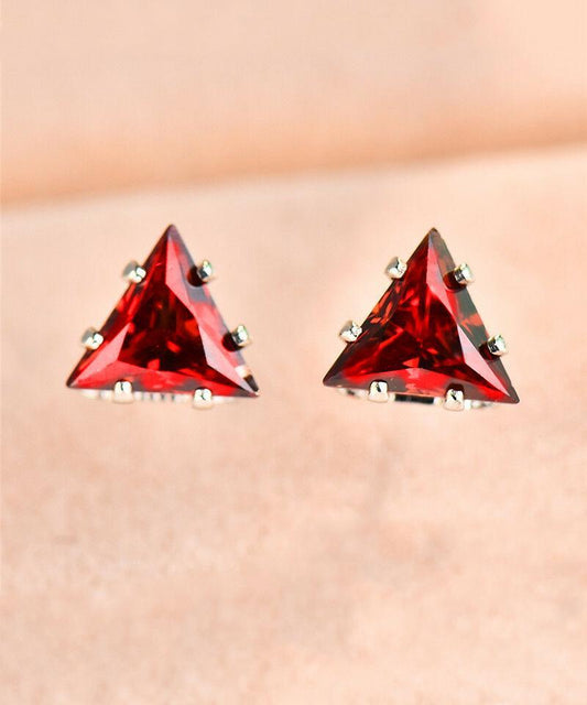 6mm Triangle Stud Earring With Luxe Crystals - Red in  Silvertone ITALY Design