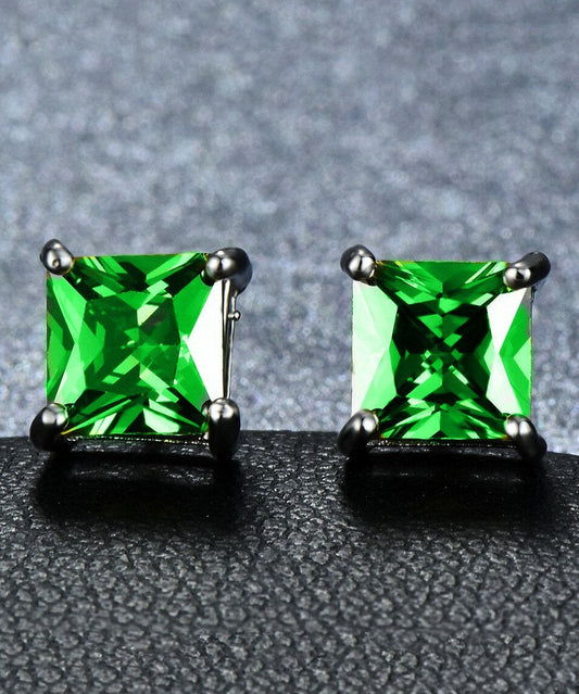 6mm Princess Stud Earring With Luxe Crystals -Green in  Silvertone ITALY Design