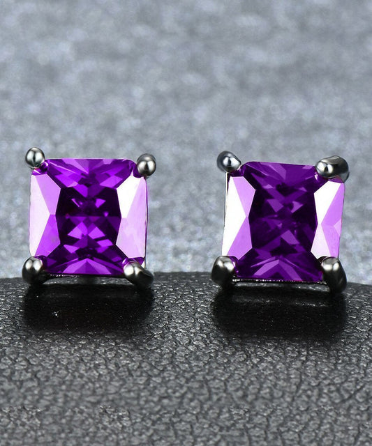 6mm Princess Stud Earring With Luxe  Crystals -Purple in  Silvertone