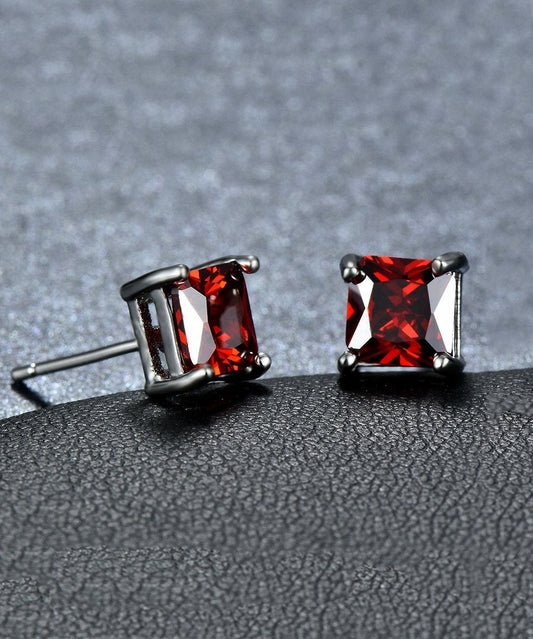 6mm Princess Stud Earring With Luxe Crystals -Red in  Silvertone ITALY Design