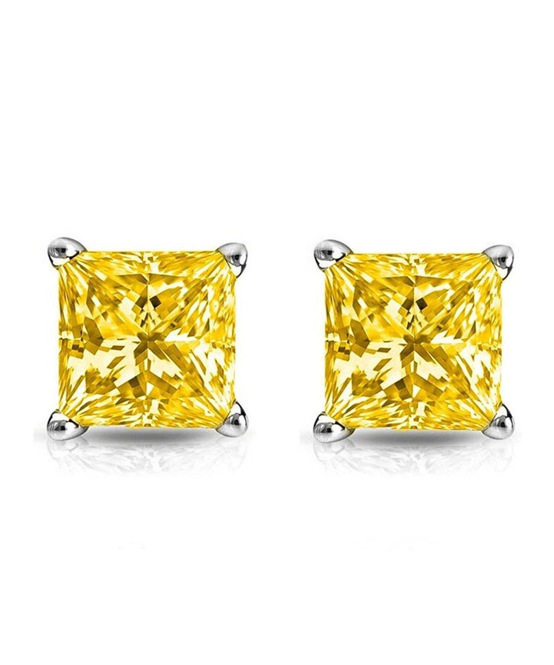6mm Princess Stud Earring With Luxe Crystals -Yellow in  Silvertone ITALY Design