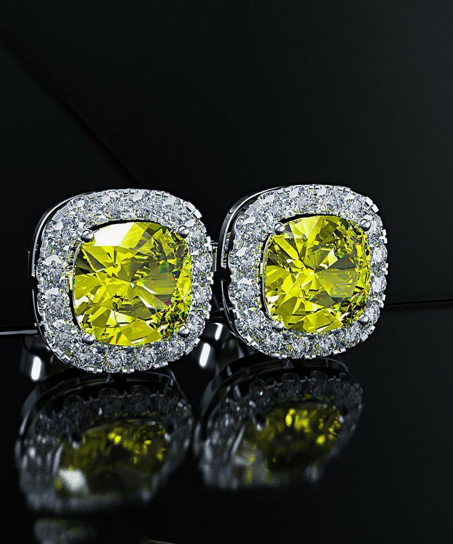 Princess Halo Cut Stud Earring With Luxe Crystals - Yellow in  Silvertone ITALY Design