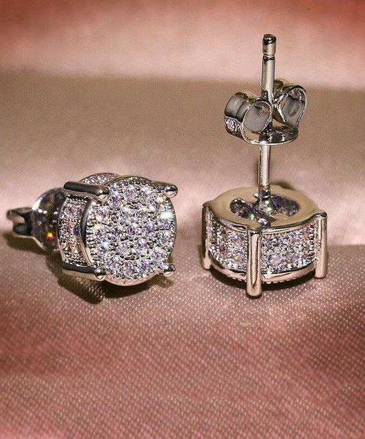 Pave Cluster Stud Earring With Luxe Crystals -  in  Silvertone ITALY Design