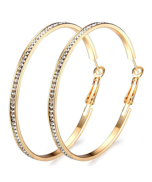 2" Pave Hoop Earring With Crystals in Goldtone ITALY Design