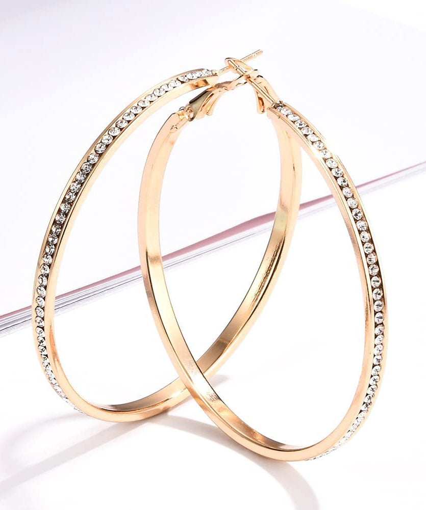 2" Pave Hoop Earring With Crystals in Goldtone