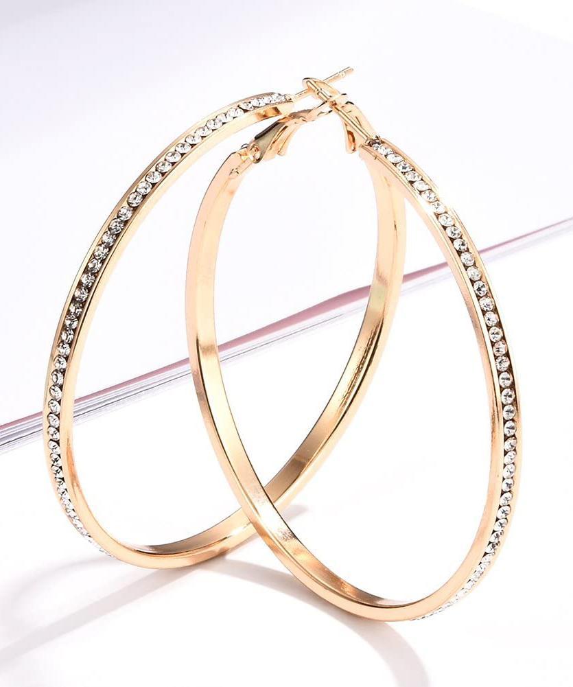 2" Pave Hoop Earring With Crystals in Goldtone ITALY Design