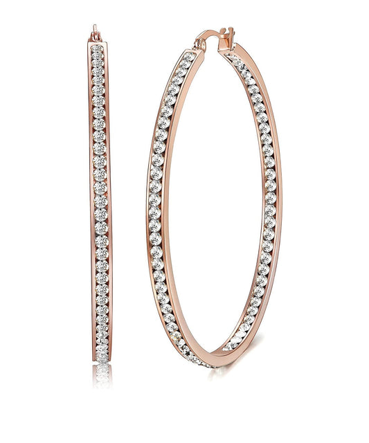 2" Pave Hoop Earring With Crystals in Rosegoldtone ITALY Design