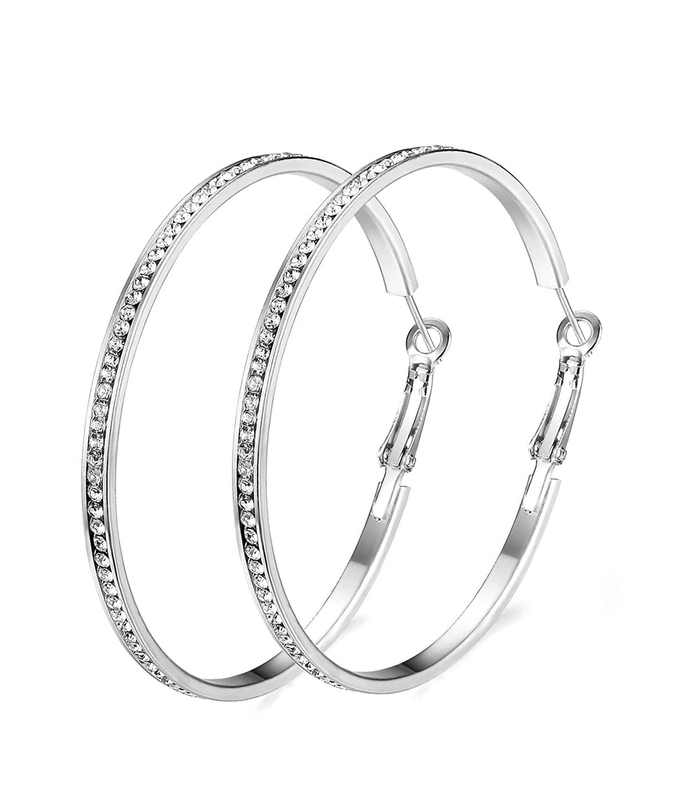 2" Pave Hoop Earring With  Crystals in  Silvertone ITALY Design