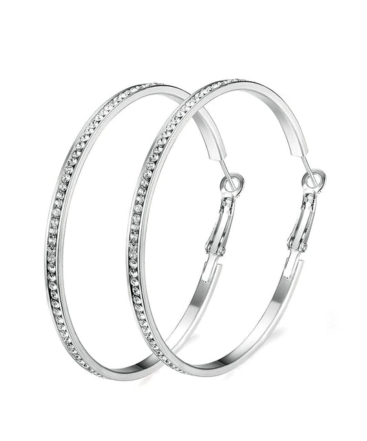 2" Pave Hoop Earring With  Crystals in  Silvertone ITALY Design
