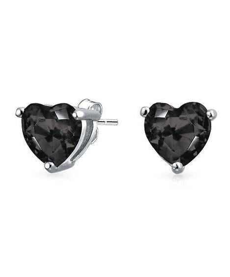 6mm Heart Stud Earring With Luxe Crystals - Black in  Silvertone ITALY Design