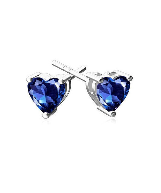 6mm Heart Stud Earring With Luxe Crystals - Blue in  Silvertone ITALY Design