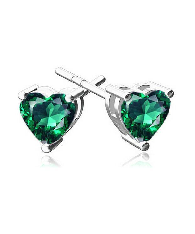 6mm Heart Stud Earring With Luxe Crystals - Green in  Silvertone ITALY Design
