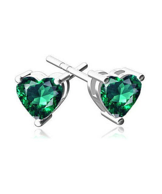 6mm Heart Stud Earring With Luxe Crystals - Green in  Silvertone ITALY Design