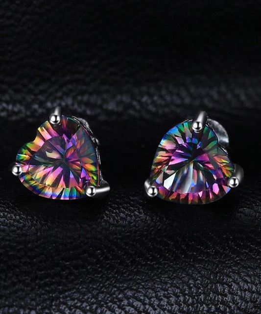 6mm Heart Stud Earring With Luxe Crystals - Mystic in  Silvertone ITALY Design