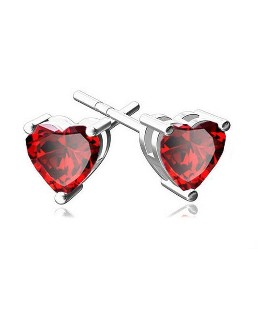 6mm Heart Stud Earring With Luxe Crystals - Red in  Silvertone ITALY Design