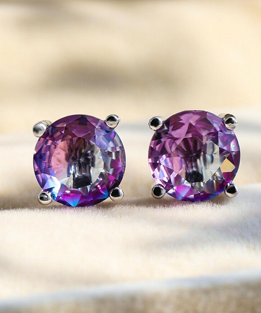 1.25ct Round Cut Purple & Pink  Stud Earrings Bi Color With  Crystals in  Silvertone ITALY Design