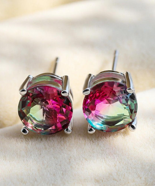 1.25ct Round Cut Rose & Green Stud Earrings Bi Color With Crystals in  Silvertone ITALY Design