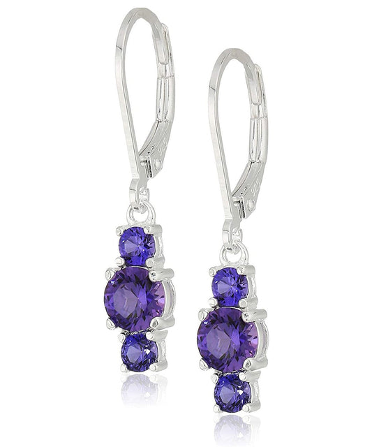 Three Stone Leverback Dangle With Luxe Crystals - Alexandrite in  Silvertone ITALY Design