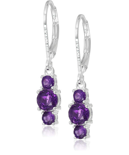 Three Stone Leverback Dangle With Luxe Crystals - Amethyst in  Silvertone ITALY Design