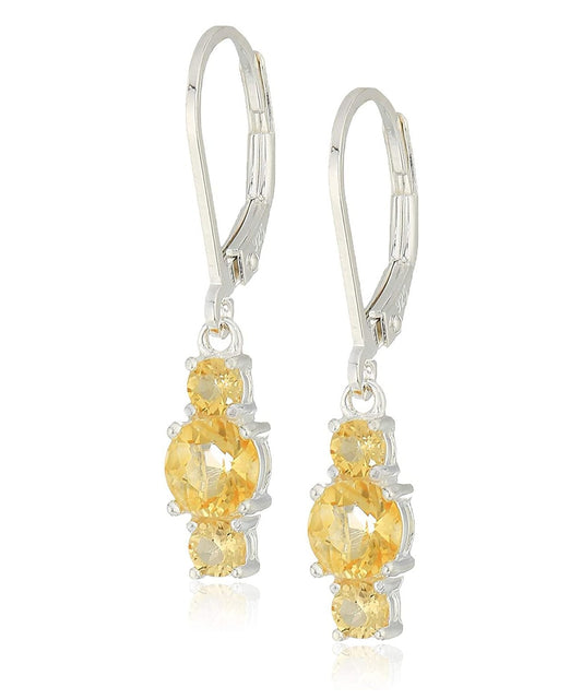 Three Stone Leverback Dangle With Luxe Crystals - Citrine in  Silvertone ITALY Design