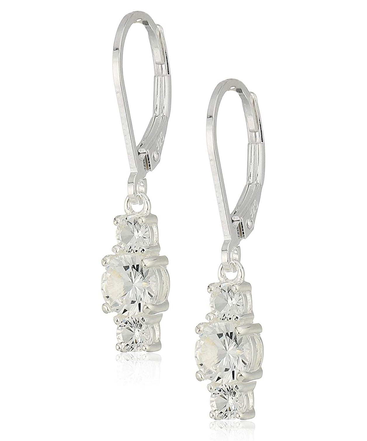 Three Stone Leverback Dangle With Luxe Crystals - Clear in  Silvertone ITALY Design