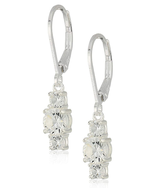 Three Stone Leverback Dangle With Luxe Crystals - Clear in  Silvertone ITALY Design