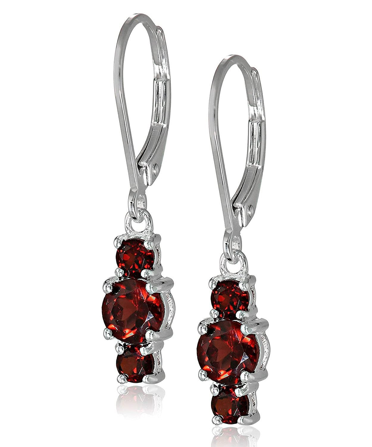 Three Stone Leverback Dangle With Luxe Crystals - Garnet in  Silvertone ITALY Design