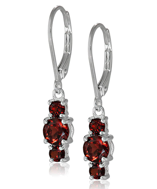 Three Stone Leverback Dangle With Luxe Crystals - Garnet in  Silvertone ITALY Design