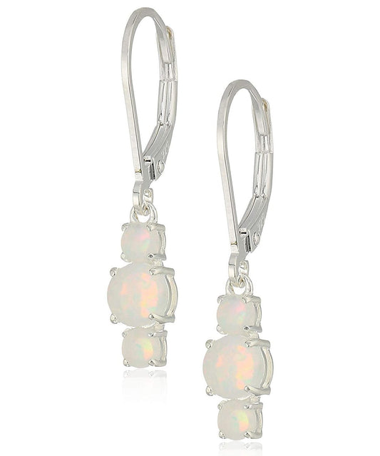 Three Stone Leverback Dangle With Luxe Crystals - Opal in  Silvertone ITALY Design