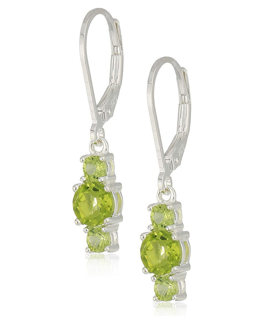 Three Stone Leverback Dangle With Luxe Crystals - Peridot in  Silvertone ITALY Design