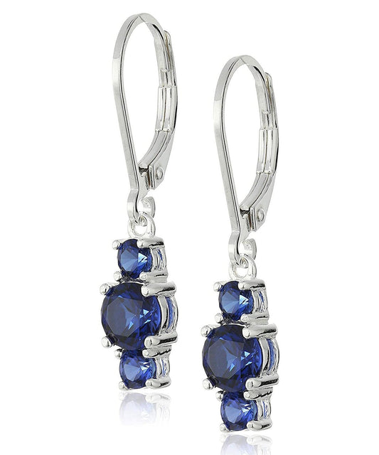 Three Stone Leverback Dangle With Luxe Crystals - Sapphire in  Silvertone ITALY Design