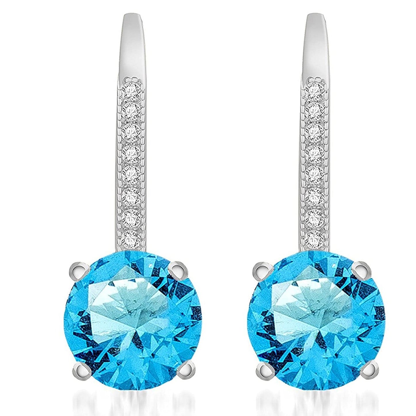 Goldtone 1.75 Cttw  Gemstone Classic 4 Prong Drop Leverback Earring