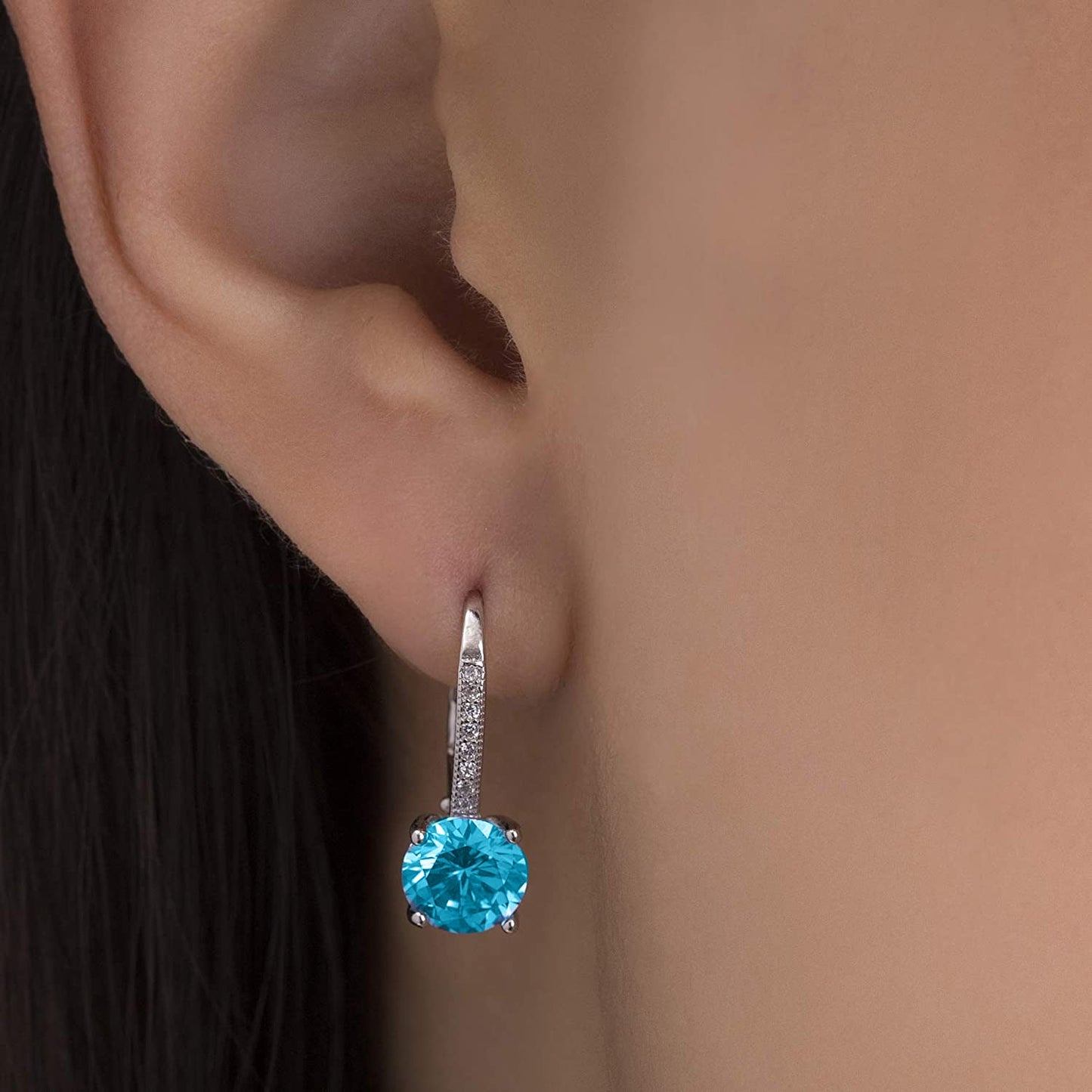 Goldtone 1.75 Cttw  Gemstone Classic 4 Prong Drop Leverback Earring